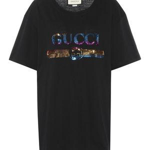 Gucci ロゴ スパンコールディテール コットンジャージー Tシャツ