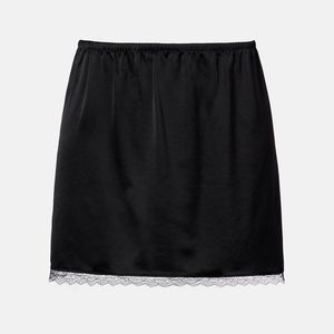 Leset Black Barb Lace-Trimmed Satin Miniskirt