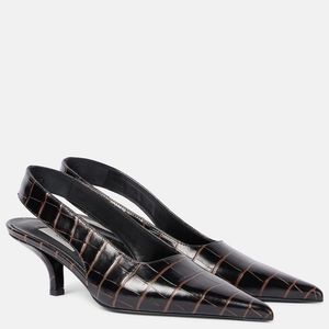 Totême  Black Croc-Effect Leather Slingback Pumps