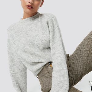 NA-KD Grau Trend Alpaca Wool Blend Round Neck Sweater