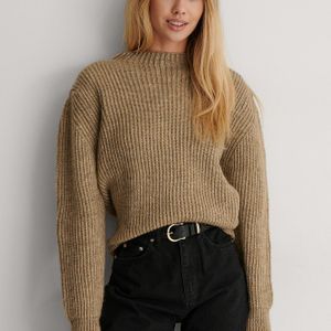 NA-KD Natur High Neck Ribbed Knitted Sweater