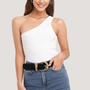 NA-KD Weiß Trend One Shoulder Ribbed Top