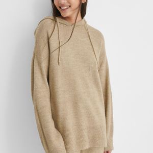 NA-KD Hood Knitted Sweater in het Naturel