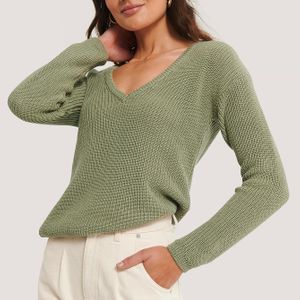 NA-KD Grün Deep Front V-neck Knitted Sweater