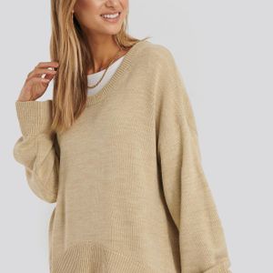 NA-KD Natur Wool Blend Oversized Wide Neck Sweater