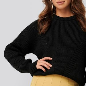 NA-KD Schwarz Wool Blend Pointelle Stitch Sweater