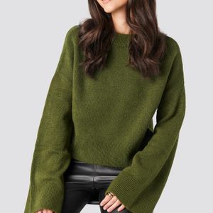 NA-KD Grün Wide Sleeve Round Neck Knitted Sweater