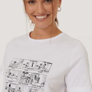 NA-KD T-shirt Met Print in het Wit