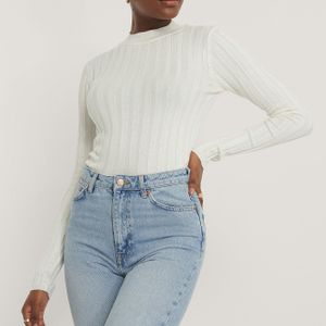 NA-KD Ribbed High Neck Knitted Sweater in het Wit