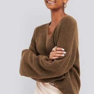 NA-KD Braun Trend Alpaca Knitted V-Neck Sweater