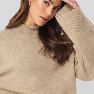 NA-KD Natur Wide Sleeve Round Neck Knitted Sweater