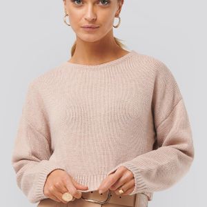 NA-KD Pink Cropped Round Neck Knitted Sweater