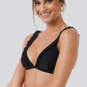 NA-KD Swimwear Frill Strap Bikini Top in het Zwart