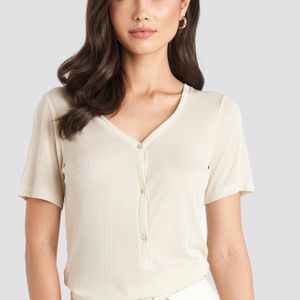 NA-KD Button Up Ribbed Top in het Naturel