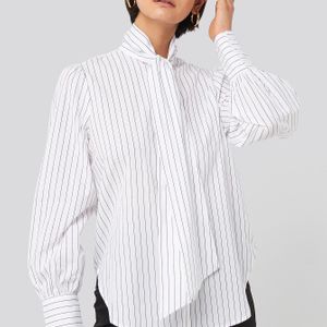 NA-KD Classic Striped Tie Knot Shirt in het Wit