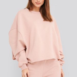 NA-KD Pink Raw Hem Cropped Sweatshirt
