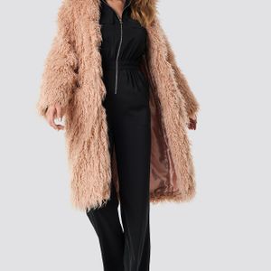 NA-KD Pink Faux Fur Long Jacket