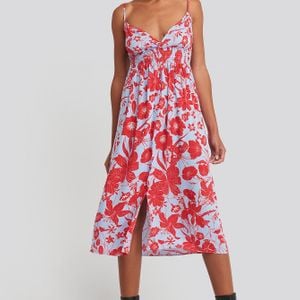 Trendyol Waist Gipeli Flower Patterned Midi Dress in het Rood