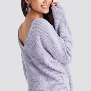 NA-KD Lila Knitted Deep V-neck Sweater