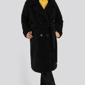 NA-KD Schwarz Belted Long Teddy Coat