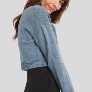 NA-KD Blau Cropped Round Neck Knitted Sweater