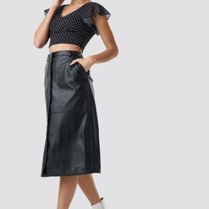 NA-KD Schwarz Trend PU Midi Skirt