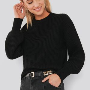 NA-KD Schwarz Trend Wool Blend Ribbed Knitted Sweater