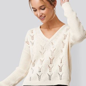 NA-KD Weiß Pamela x Reborn Recycled Deep V-neck Lace Stitch Sweater