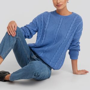Round Neck Cable Sweater NA-KD en coloris Bleu