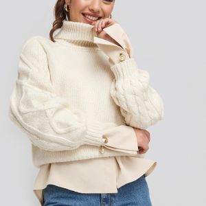 NA-KD Cable Sleeve Knitted Sweater in het Wit
