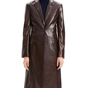 Theory Brown Glossed Textured-leather Coat