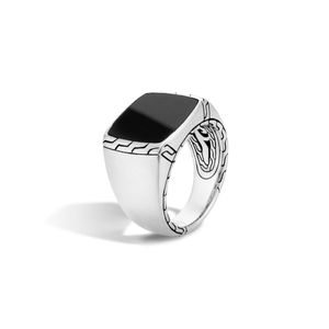 John Hardy Black Men's Batu Classic Chain Silver Signet Ring, Size 10 for men
