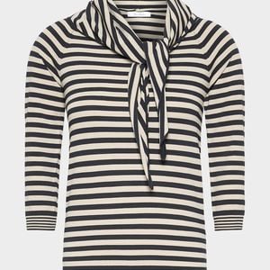 Max Mara Grey Fenice Striped 3/4-Sleeve Scarf Sweater