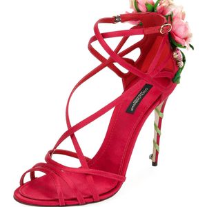 Dolce & Gabbana Rot Satin Sandals With Embroidery
