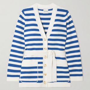 Posse Blue Ari Belted Striped Knitted Cardigan