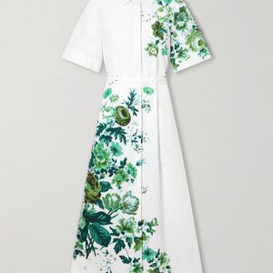 Erdem Green Floral-Print Cotton-Poplin Midi Shirt Dress