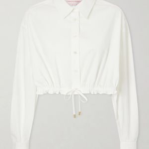Carolina Herrera White Cropped Cotton-Blend Blouse