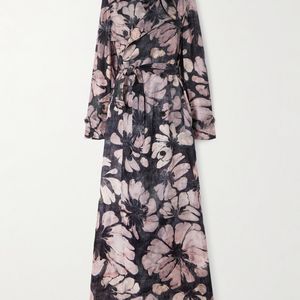 Dries Van Noten White Double-Breasted Floral-Print Silk Trench Coat