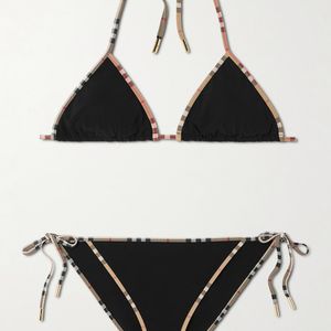 Burberry Black Checked-Piped Triangle Bikini