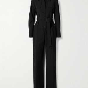 Veronica de Piante Black Nadia Belted Wool And Silk-Blend Jumpsuit