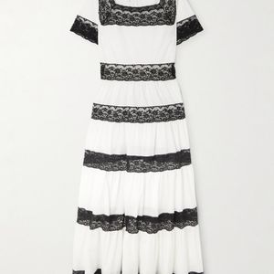Loretta Caponi White Tiered Lace-Trimmed Cotton-Poplin Midi Dress