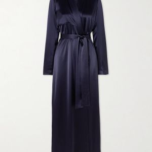 Galvan Blue Belted Satin Trench Coat