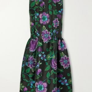LaDoubleJ Green Pirhouette Pleated Floral-Jacquard Mini Dress