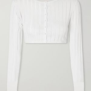 Alaïa White Cropped Ribbed-Knit Cardigan