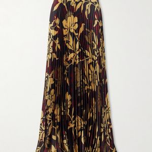 S.S.Daley Brown Kate Pleated Floral-Print Satin-Twill Maxi Skirt
