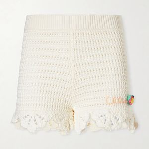 Chloé Natural Appliquéd Crocheted Cotton Shorts