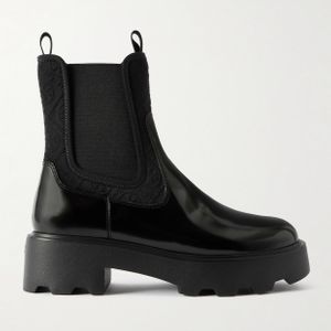 Tory Burch Black Neoprene-Trimmed Patent-Leather Chelsea Boots