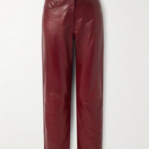Khaite Red Callum Leather Straight-Leg Pants