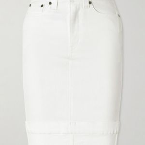 Khaite White Kendra Denim Midi Skirt