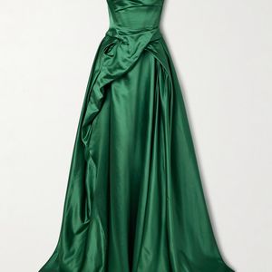 Vivienne Westwood Green Tabitha Off-The-Shoulder Draped Duchesse Silk-Satin Gown